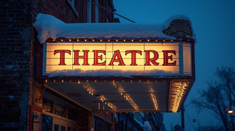 Local Theatre Sign in Wintertime